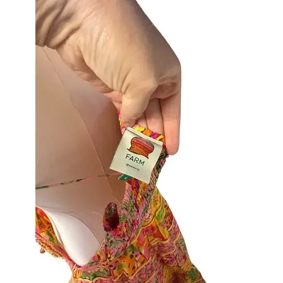 FARM Rio Yellow Pink Floral Tiered Midi Dress - Picture 11 of 12